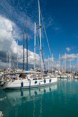 A tourist port with moored sailboats Livorno Tuscany