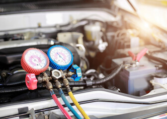 Car air conditioner check service, leak detection, fill refrigerant.