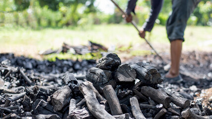 Farmers burn charcoal from wood cut off from the farm.
