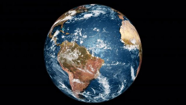 The earth rotates on alpha channel background in seamless loop.