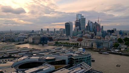 Fototapeta na wymiar Aerial view over the City of London in the evening