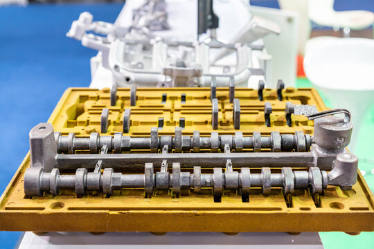 sample metal casting part cam shaft automobile product on resin coated sand shell mold of manufacturing in industrial