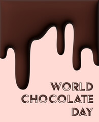 3D Illustration of Melted Dripping Brown Chocolate on Pink Background for World Chocolate Day