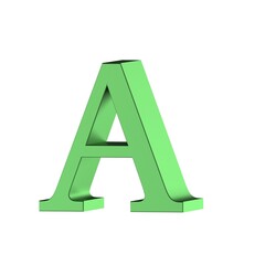 Green 3D render font alphabet letter A