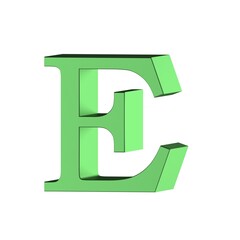 Green 3D render font alphabet letter E