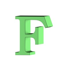 Green 3D render font alphabet letter F