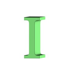 Green 3D render font alphabet letter I
