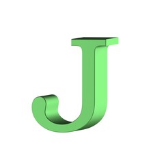 Green 3D render font alphabet letter J