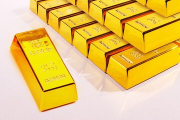 Gold bars on a white background, Business and Financial concepts.