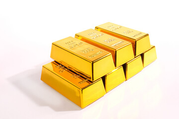 Gold bars on a white background, Business and Financial concepts.