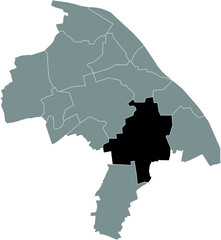 Obraz premium Black flat blank highlighted location map of the HECHTSHEIM DISTRICT inside gray administrative map of Mainz, Germany