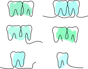 Vector illustration of a tooth drawn in one line. Vector tooth continuous line.