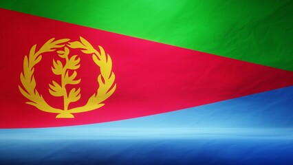 Studio backdrop with draped flag of Eritrea for presentation or product display. 3D rendering