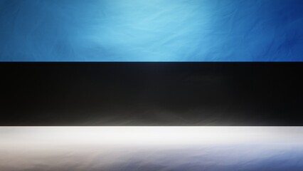 Studio backdrop with draped flag of Estonia for presentation or product display. 3D rendering