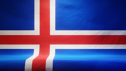 Fototapeta premium Studio backdrop with draped flag of Iceland for presentation or product display. 3D rendering