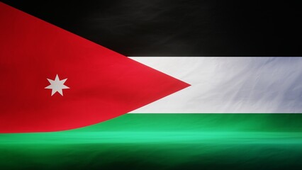 Studio backdrop with draped flag of Jordan for presentation or product display. 3D rendering