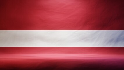 Studio backdrop with draped flag of Latvia for presentation or product display. 3D rendering