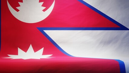 Obraz premium Studio backdrop with draped flag of Nepal for presentation or product display. 3D rendering