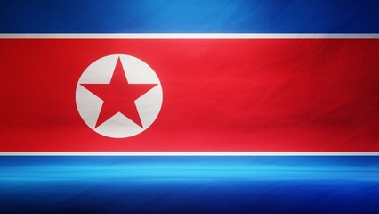 Fototapeta premium Studio backdrop with draped flag of North Korea for presentation or product display. 3D rendering