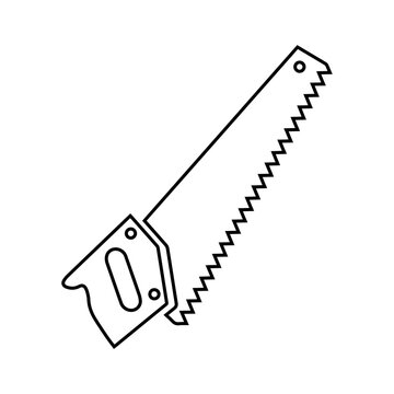 Saw icon. The black outline of the saw. Carpentry tools. Vector illustration isolated on a white background for design and web.