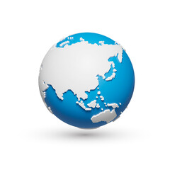 Naklejka premium 3D polygon globe planet earth, world map, blue ocean, isolated background, view of asia and australia