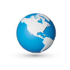 3D polygon globe planet earth, world map, blue ocean, isolated background, view of America
