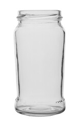 Empty glass jar for preservation and storage of bulk products isolated in white background.