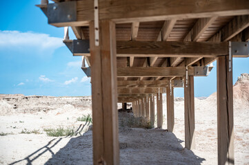 Underneath elevated walkway at Door Trail in the Badlands National Park in South Dakota. 