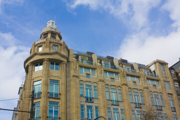 Facade of beautiful building on the Liberty Square in Porto, Portugal