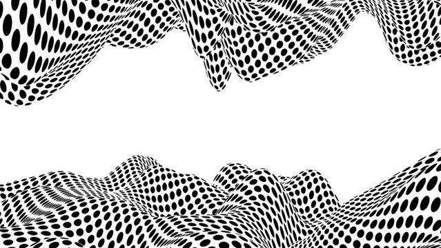 Abstract op art animation. Pop art seamless loop halftone wave 3d.