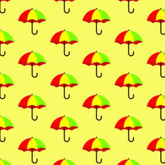 Colorful umbrellas in a pastel yellow background