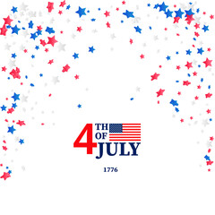 Obraz premium Fourth of July greeting card template. July 4 USA.USA celebration with confetti stars in national colors for American Independence Day isolated on background.