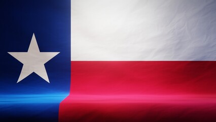 Studio backdrop with draped flag of the US state of Texas. 3D rendering