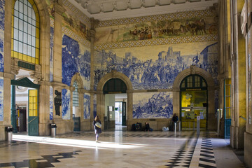 Interior of Sao Bento railway station in Porto, Portugal