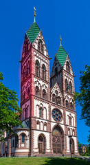 Fototapeta na wymiar Beautiful Herz-Jesu or Heart of Jesus church in Freiburg im Breisgau city. Baden-Wuerttemberg, Germany, Europe