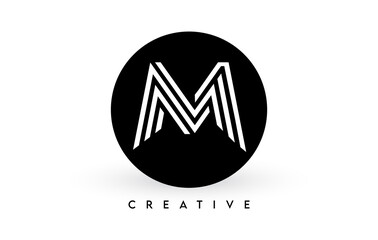 M letter logo design on a black circle. Creative White lines A letter Logo Icon Vector