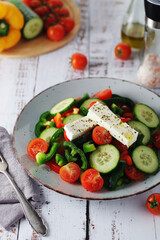Traditional Greek salad on the plate	