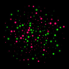 Falling stars. Star Rain. Green and pink colors. Festive background. Abstract texture on a black background. Vector illustration, eps 10