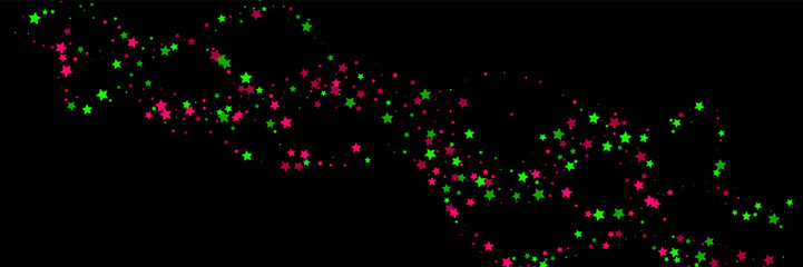 Falling stars. Star Rain. Green and pink colors. Festive background. Abstract texture on a black background. Vector illustration, eps 10