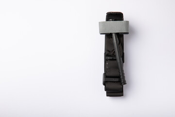 Medical tourniquet to stop the blood isolated on a white background. Place to copy. flat lay.