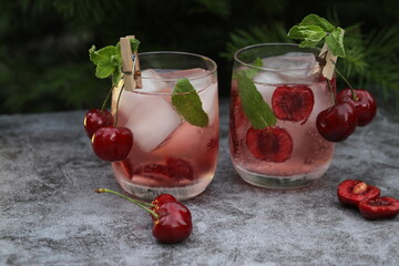 cold drink with cherry and mint