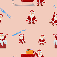 Vector seamless pattern with Santa Claus. Winter seamless pattern for printing . Christmas concept for card, wrapping paper, banner.
Different Santa clauses. Winter background.