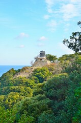 Fototapeta premium 洲本城跡 天守閣と紀淡海峡