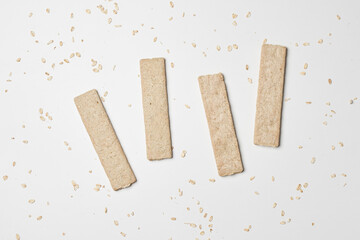 Rye crispbread on white background. Healthy food