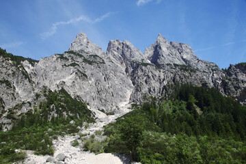 Fototapeta na wymiar A path through Berchtesgaden National park from Ramsau to Weissbach bei Lofer 