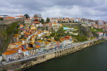 Panorama of Old Town and river Duoro in Porto 