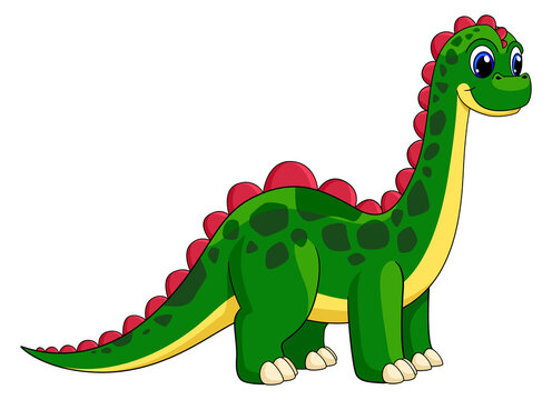 Funny green cartoon dinosaur. Cute baby dino