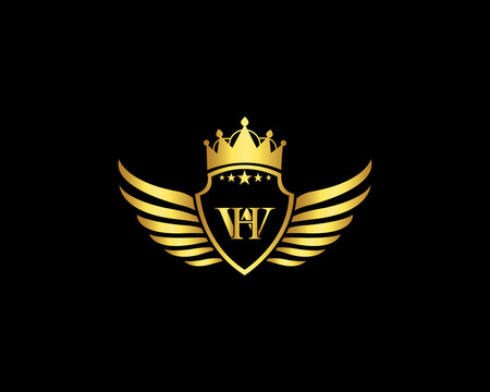 Golden WH Luxury Logo Template Vector Icon. Golden Elegant Beautiful logo with with crown Vector Illustration.