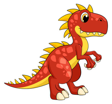 Red dinosaur mascot. Cartoon t-rex. Funny prehistoric animal