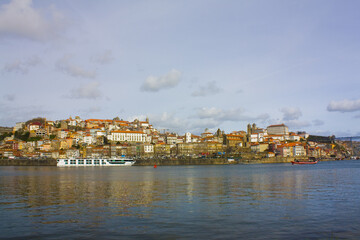 Fototapeta na wymiar Panorama of Old Town (Ribeira district) and river Duoro in Porto 